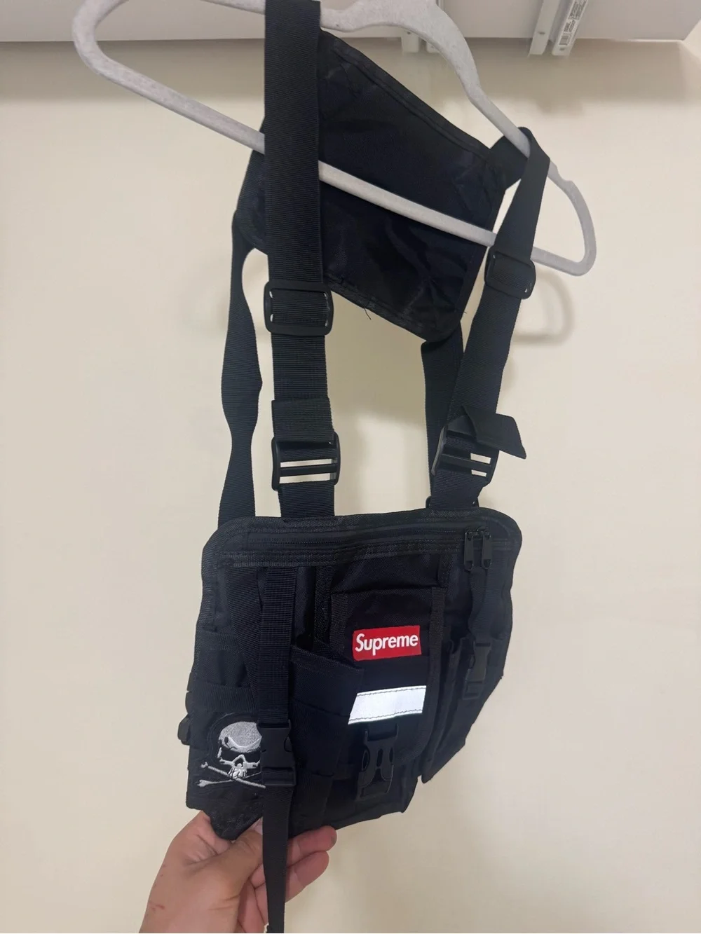 Supreme Black Tactical Chest Pack with Red Logo